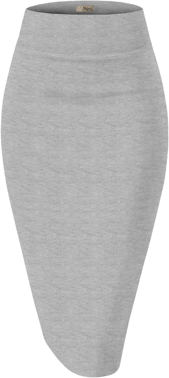 Women's High Waist Pencil Skirt - Premium Stretch Ponte Business Professional Below Knee Grey