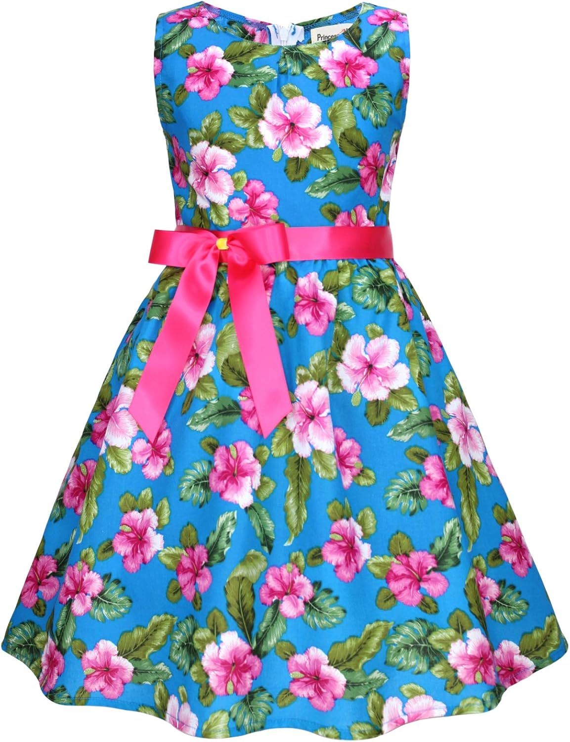 Girls Floral Cotton Dress - Sleeveless Summer Dress with Zipper Closure