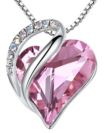 Infinity Love Birthstone Heart Necklace - 18K White Gold Plated Crystal Pendant Gift for Women 10a-October-Rose Quartz Pink