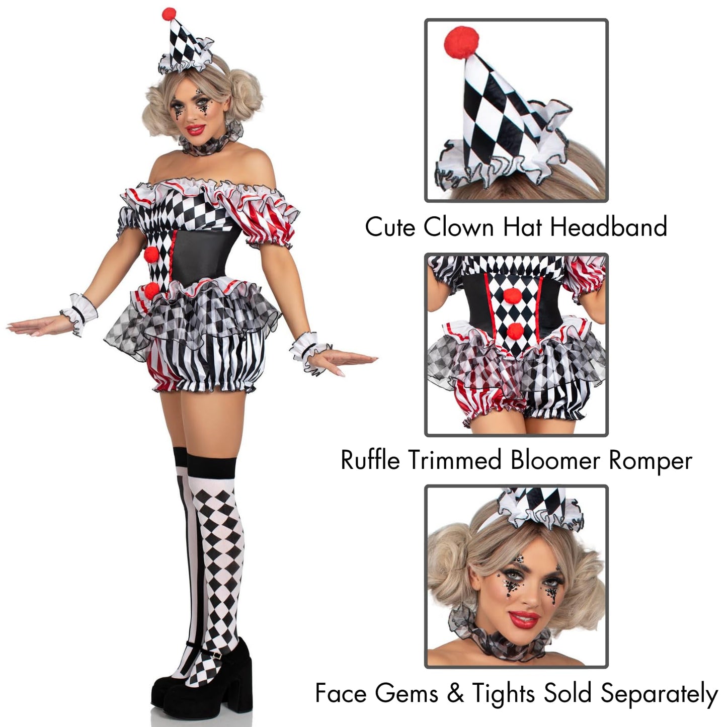 Harlequin Clown Costume for Women - Playful Jester Halloween Outfit with Hat