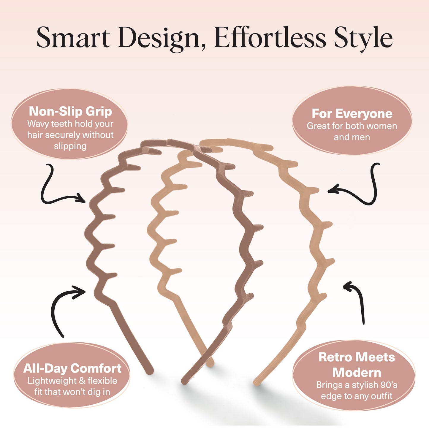 Women Accessories - Comfortable Comb Headbands with Teeth - Recycled Plastic Hair Accessories - 2 Pack