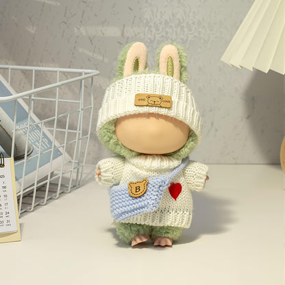 3 Piece Handmade Crochet Outfit for 17cm Dolls - Heart Sweater Hat & Bag Set