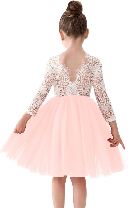 Girls Tulle Flower Girl Dress - Lace Back A-Line Party Dress