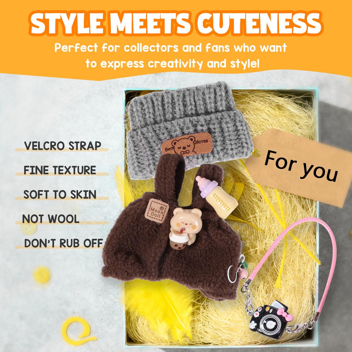 3 Piece Doll Clothes Set for 17cm Dolls - Handmade Crochet Outfit with Hat