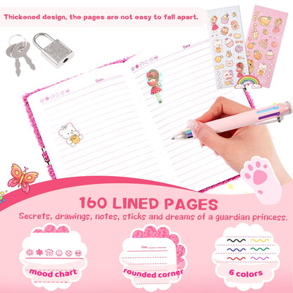Girls Heart Diary with Lock and Keys - Cute Plush Secret Journal Notebook Gift Ages 6-8