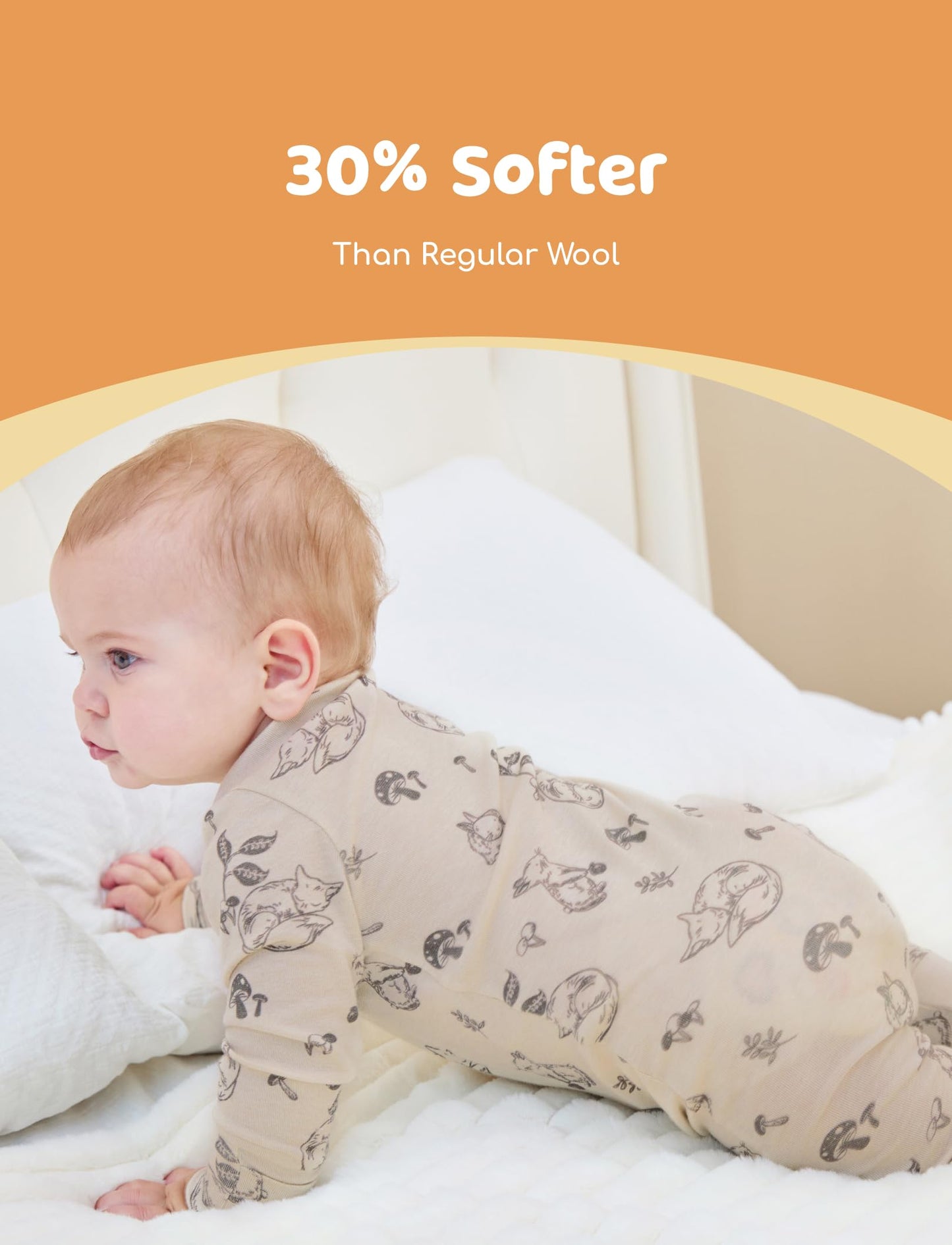 PATPAT Baby Footie Pajamas - Premium Tencel Lyocell & Wool Romper with 2-Way Zipper