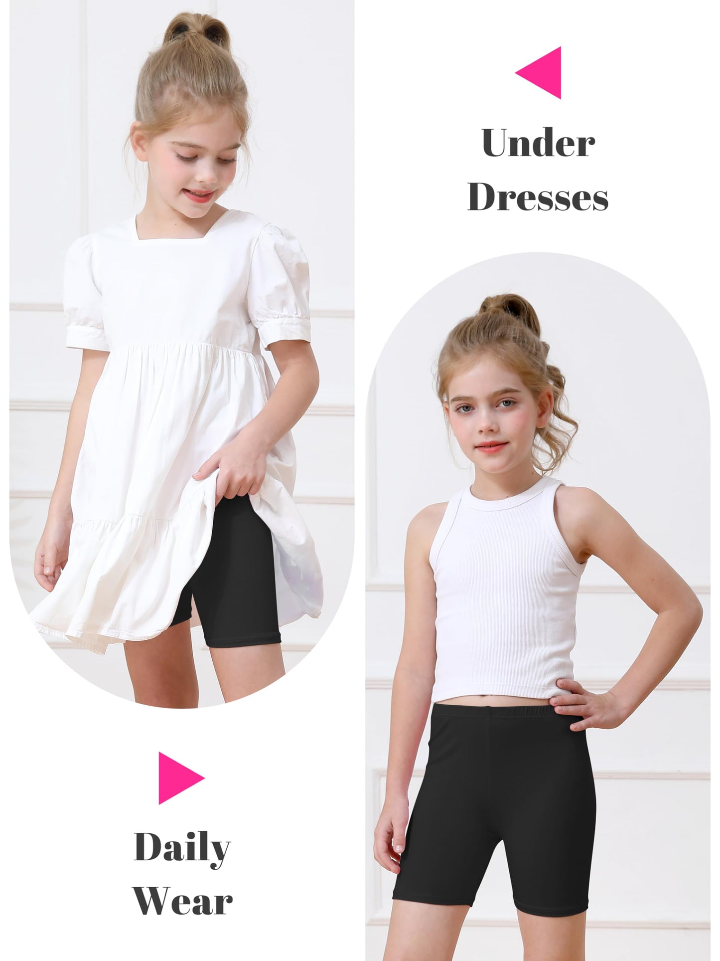 Girls Bike Shorts 6-Pack Under Dress Safety Shorts for Kids Toddlers