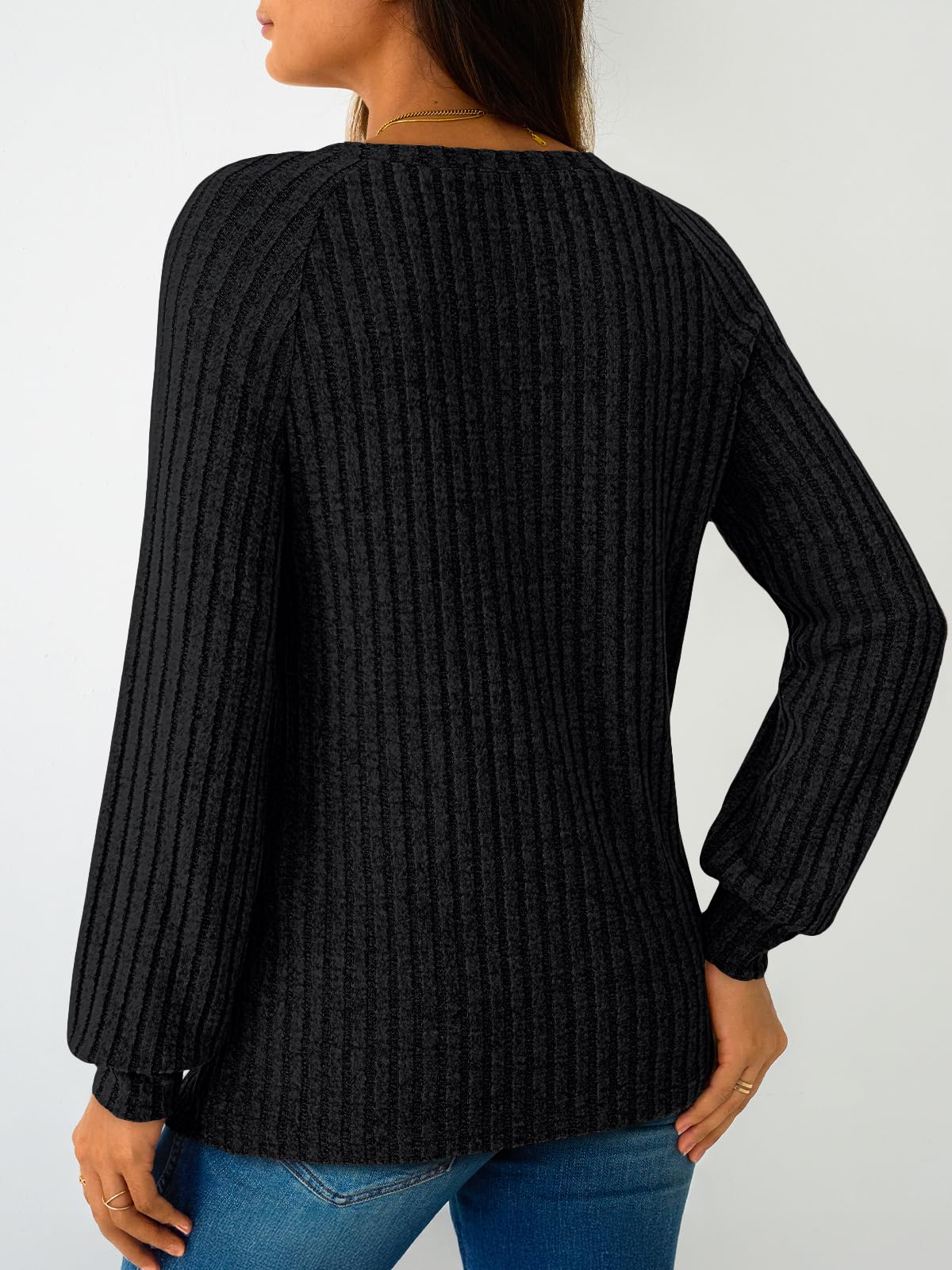 Women's Long Sleeve Tops - Fall Lightweight Sweaters with Shoulder Buttons