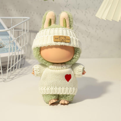 3 Piece Handmade Crochet Outfit for 17cm Dolls - Heart Sweater Hat & Bag Set