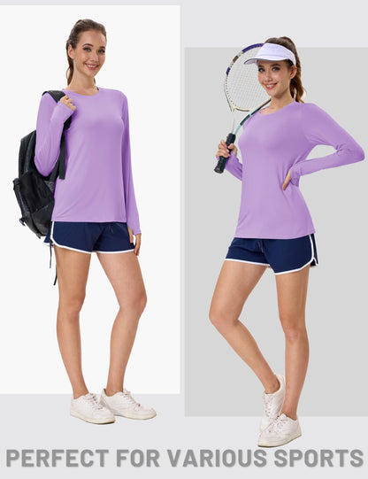 Women's UPF 80+ Long Sleeve Rash Guard - Quick Dry Athletic Shirt with Thumb Holes