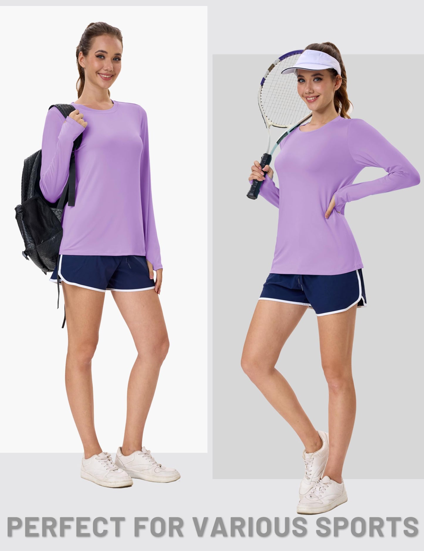 Women's UPF 80+ Long Sleeve Rash Guard - Quick Dry Athletic Shirt with Thumb Holes