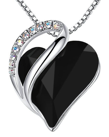 Infinity Love Birthstone Heart Necklace - 18K White Gold Plated Crystal Pendant Gift for Women 13b-Protection-Jet Black