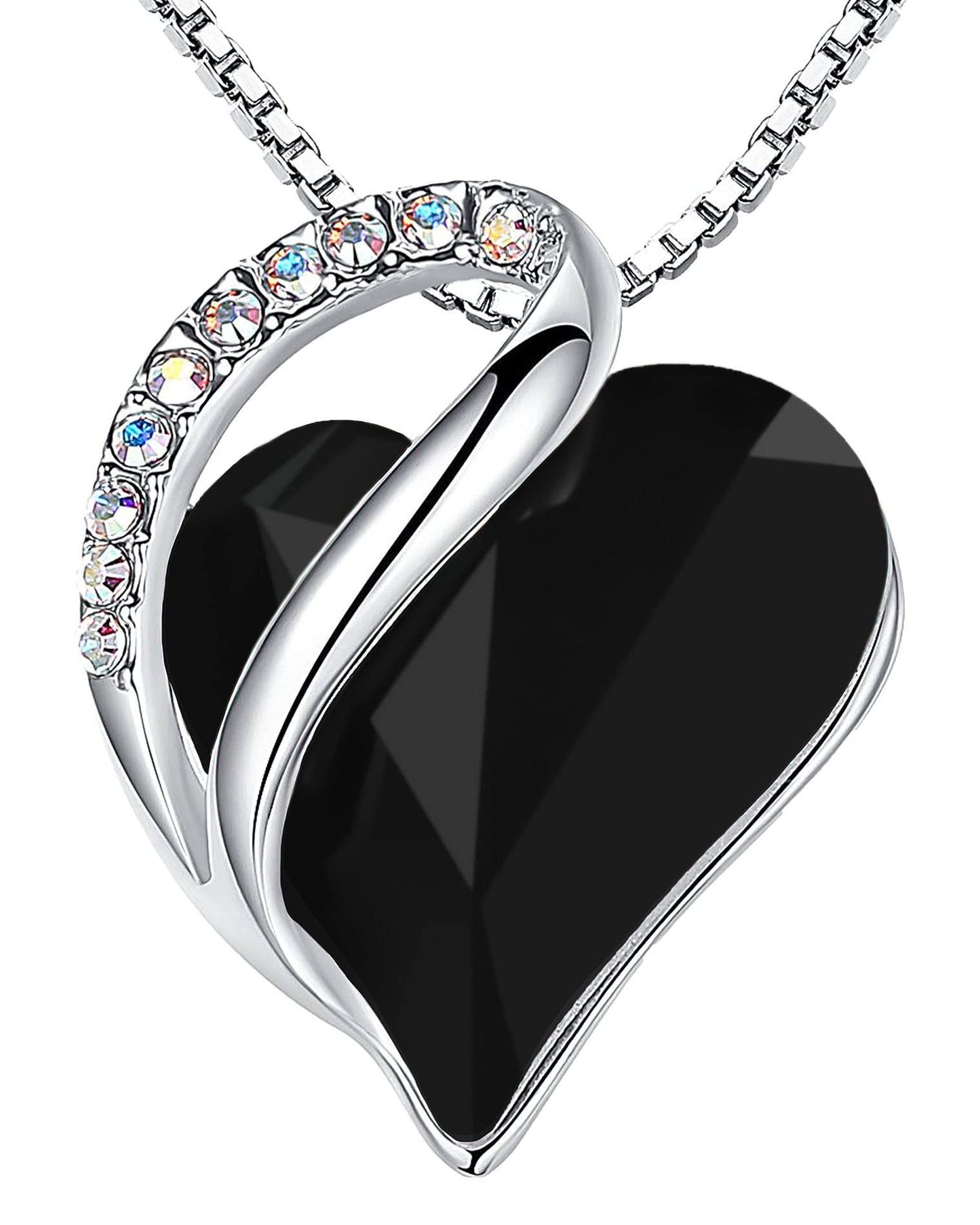 Infinity Love Birthstone Heart Necklace - 18K White Gold Plated Crystal Pendant Gift for Women 13b-Protection-Jet Black