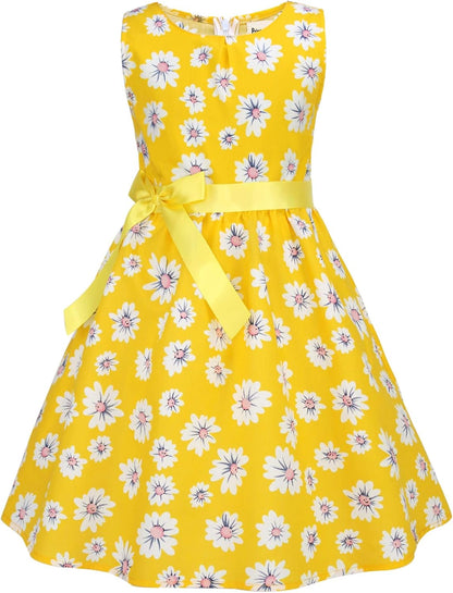 Girls Floral Cotton Dress - Sleeveless Summer Dress with Zipper Closure