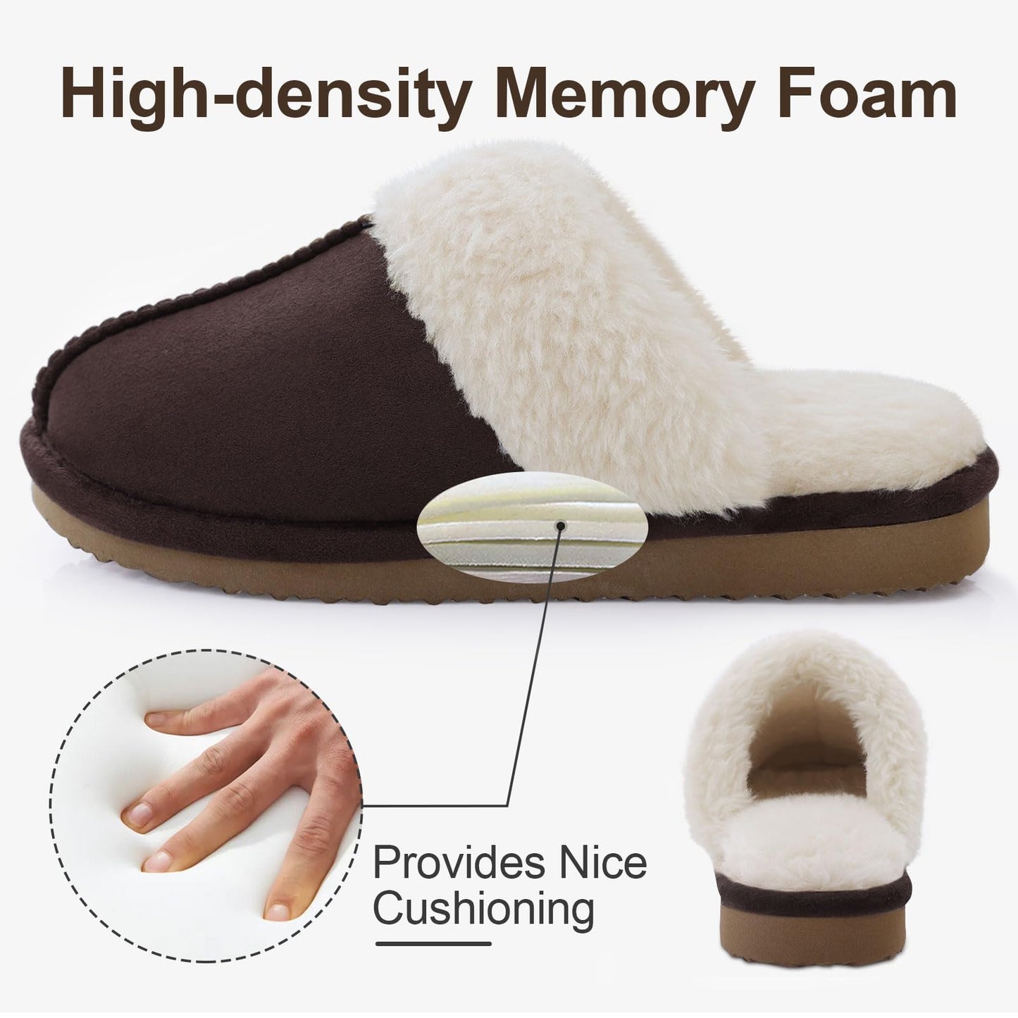 Fuzzy Memory Foam Slippers for Women - Fluffy Winter House Shoes Indoor Outdoor