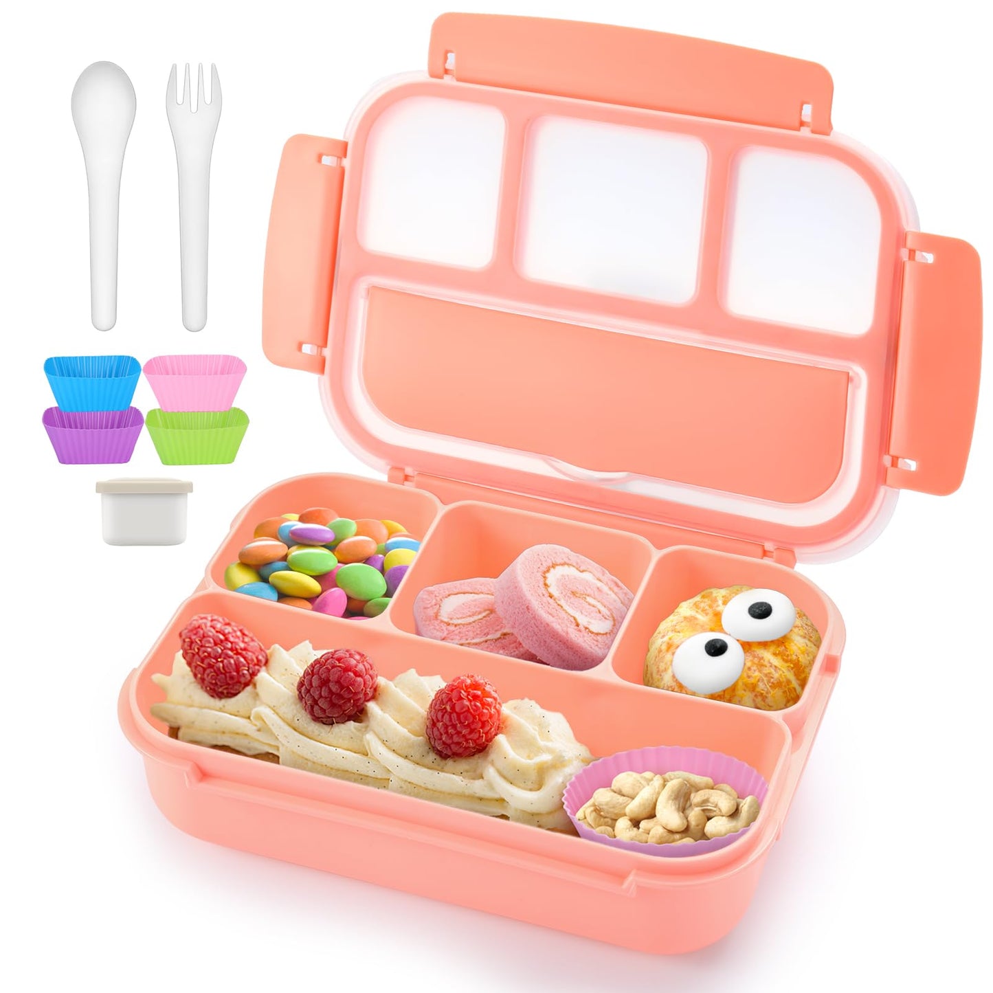 Bento Lunch Box for Kids - 4 Compartment Leak-Proof School Lunch Container with Utensils Purple Pink