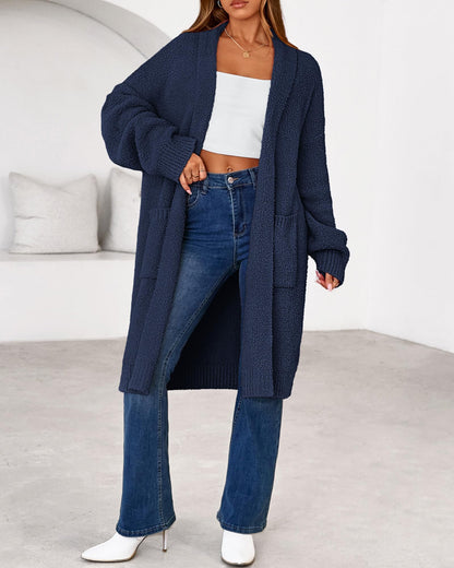 Women's Long Cardigan Sweater - Open Front Oversized Knit Coat with Pockets