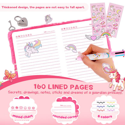 Girls Heart Diary with Lock and Keys - Cute Plush Secret Journal Notebook Gift Ages 6-8