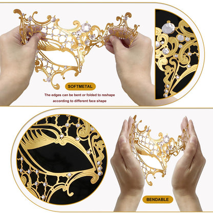 Rhinestone Metal Masquerade Mask for Women - Venetian Party Mask - Elegant Prom Ball Costume Accessory