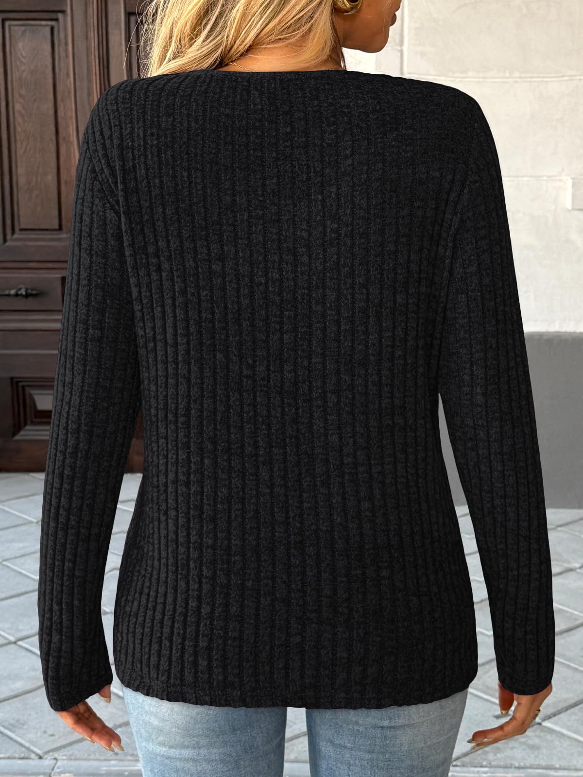 Women's Long Sleeve V Neck Tunic Tops - Dressy Casual Work Blouse Sweater