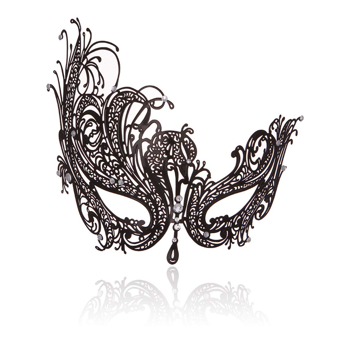 Rhinestone Metal Masquerade Mask for Women - Venetian Party Mask - Elegant Prom Ball Costume Accessory Phoenix Black