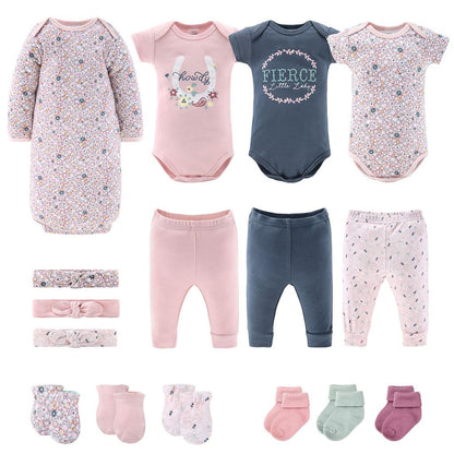 Baby Girl Layette Gift Set 16 Piece - Newborn Clothes 0-9 Months Prairie Floral Cotton
