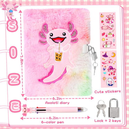 Girls Heart Diary with Lock and Keys - Cute Plush Secret Journal Notebook Gift Ages 6-8