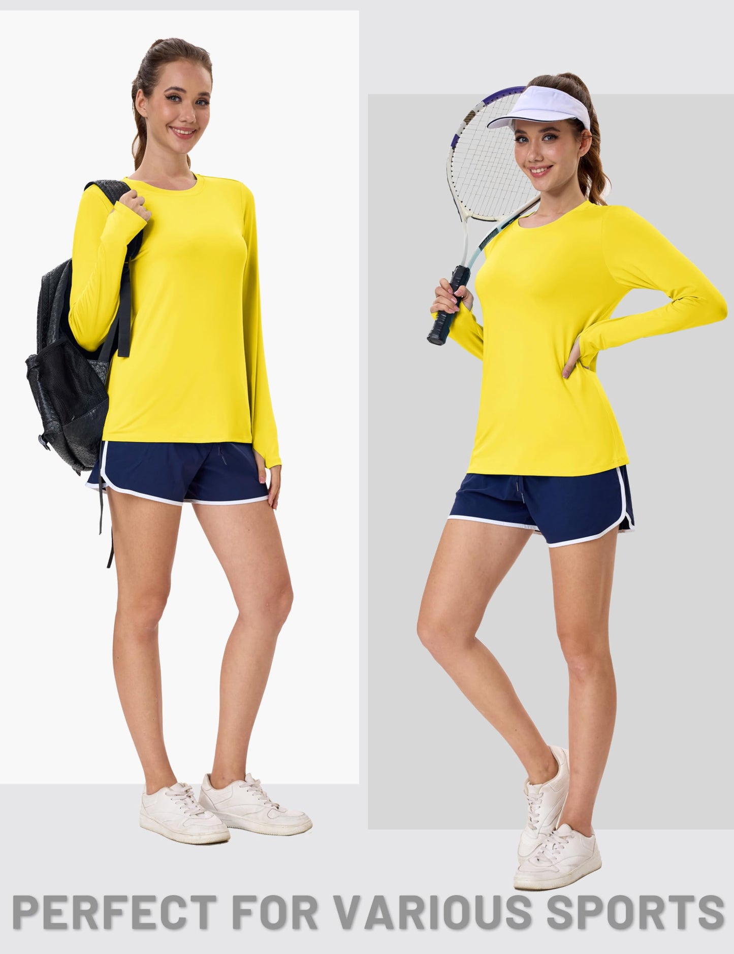 Women's UPF 80+ Long Sleeve Rash Guard - Quick Dry Athletic Shirt with Thumb Holes