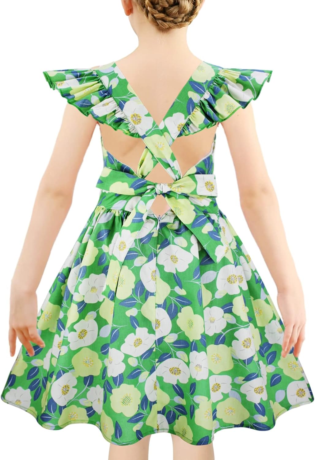 Girls Floral Cotton Dress - Sleeveless Summer Dress with Zipper Closure 9-10 Years D82