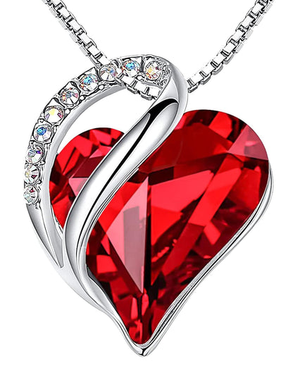 Infinity Love Birthstone Heart Necklace - 18K White Gold Plated Crystal Pendant Gift for Women 01-January & July-Siam Ruby Red