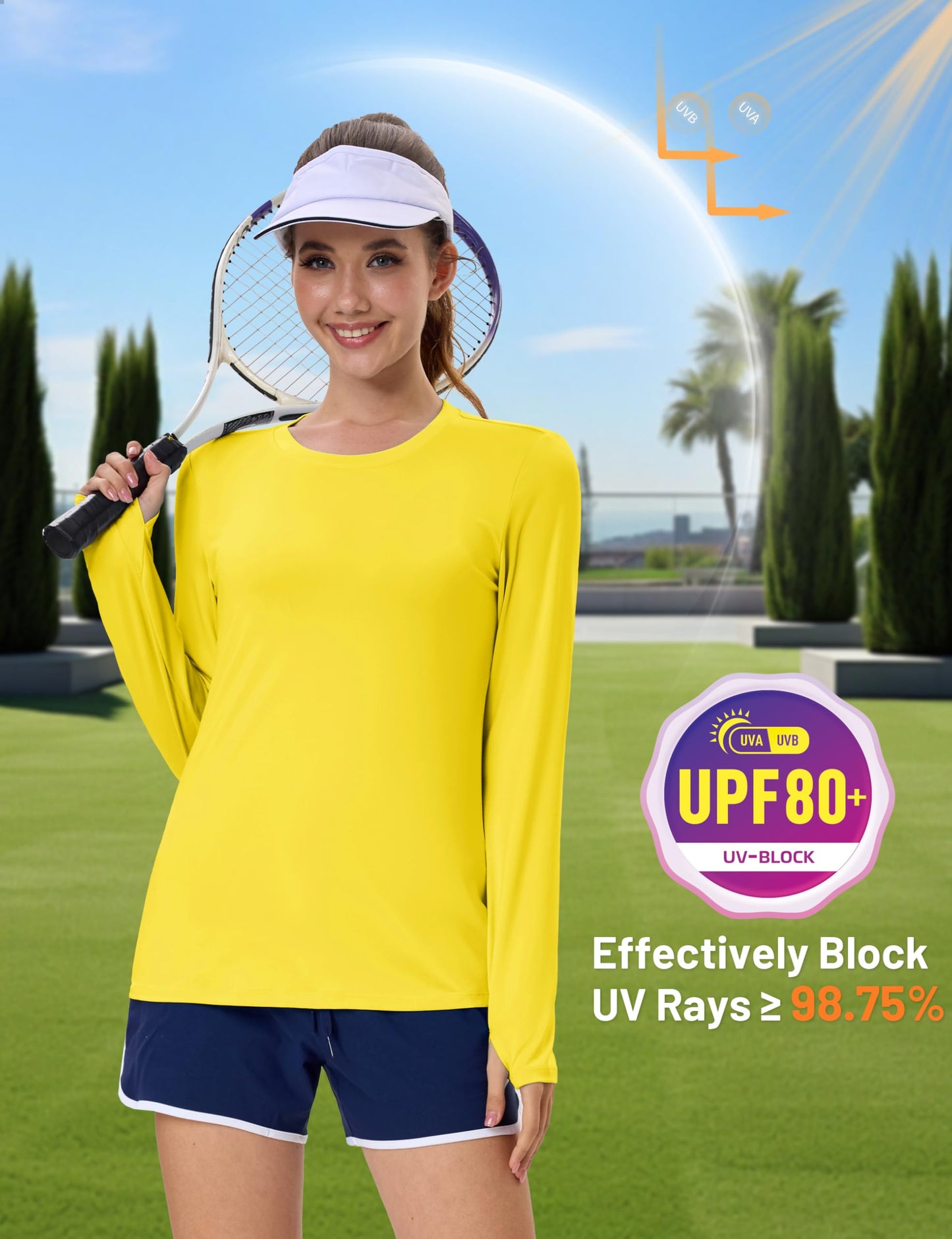 Women's UPF 80+ Long Sleeve Rash Guard - Quick Dry Athletic Shirt with Thumb Holes