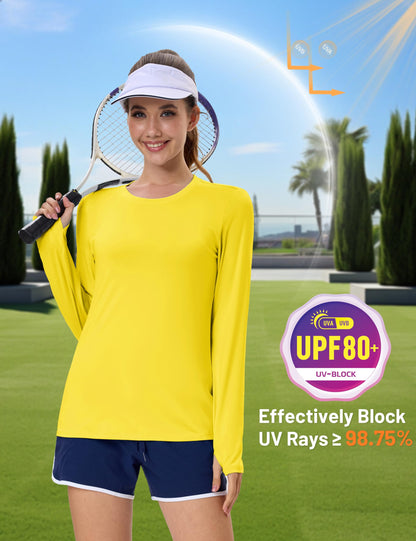 Women's UPF 80+ Long Sleeve Rash Guard - Quick Dry Athletic Shirt with Thumb Holes