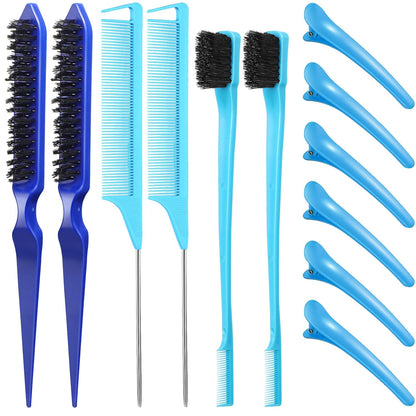 Hair Brush Set 12 Pieces Double Sided Edge Brush Teasing Combs Styling Kit Blue