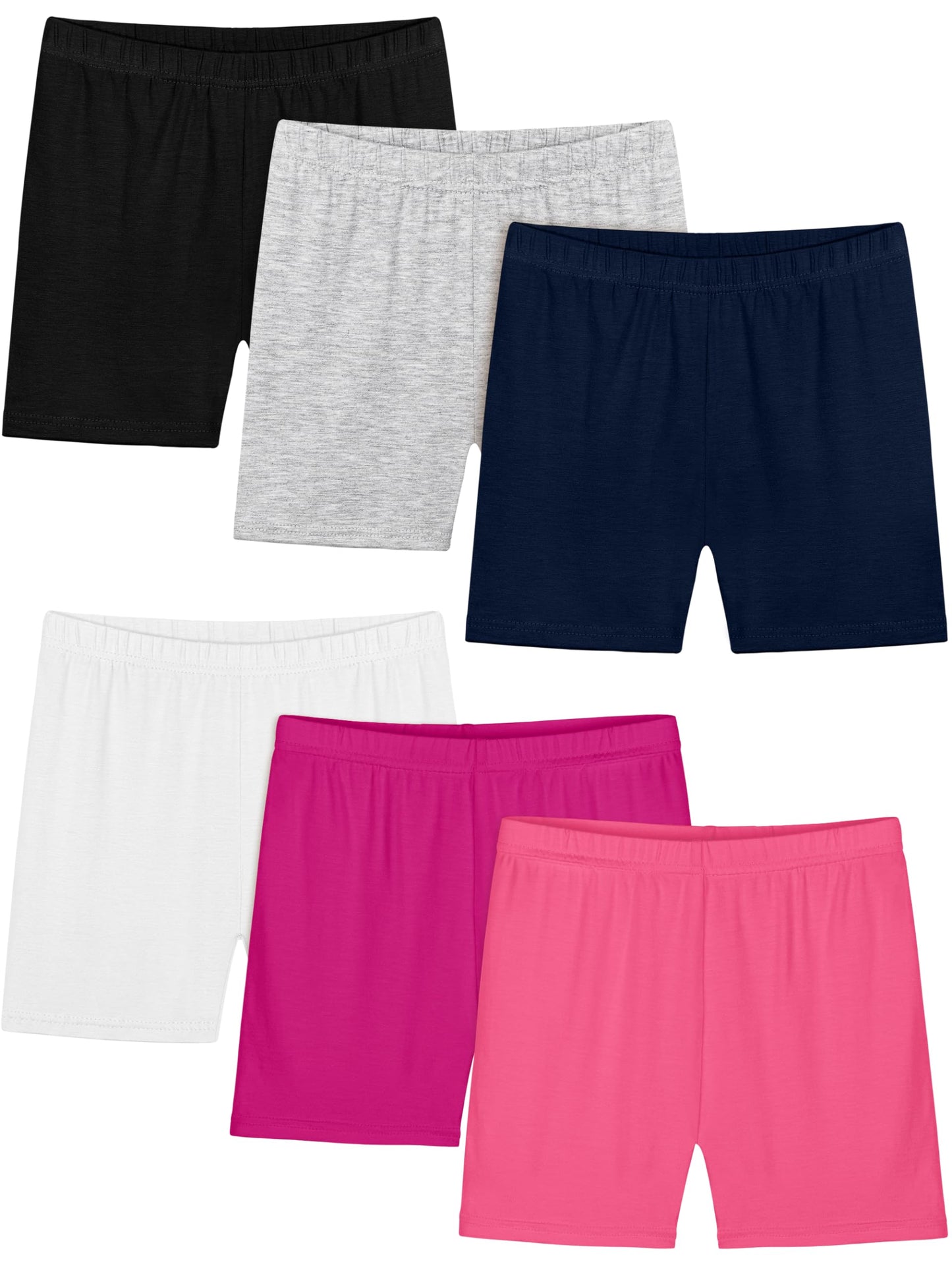 Girls Bike Shorts 6-Pack Under Dress Safety Shorts for Kids Toddlers Black,navy Blue,white,light Grey,deep Pink,plum