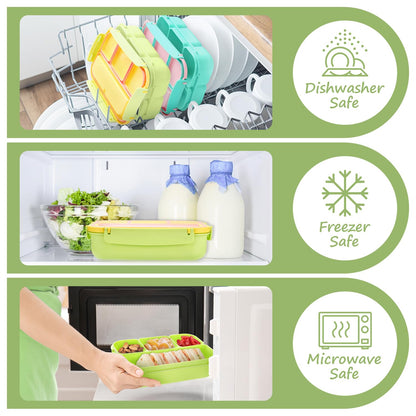 Bento Lunch Box for Kids - 4 Compartment Leak-Proof School Lunch Container with Utensils Purple