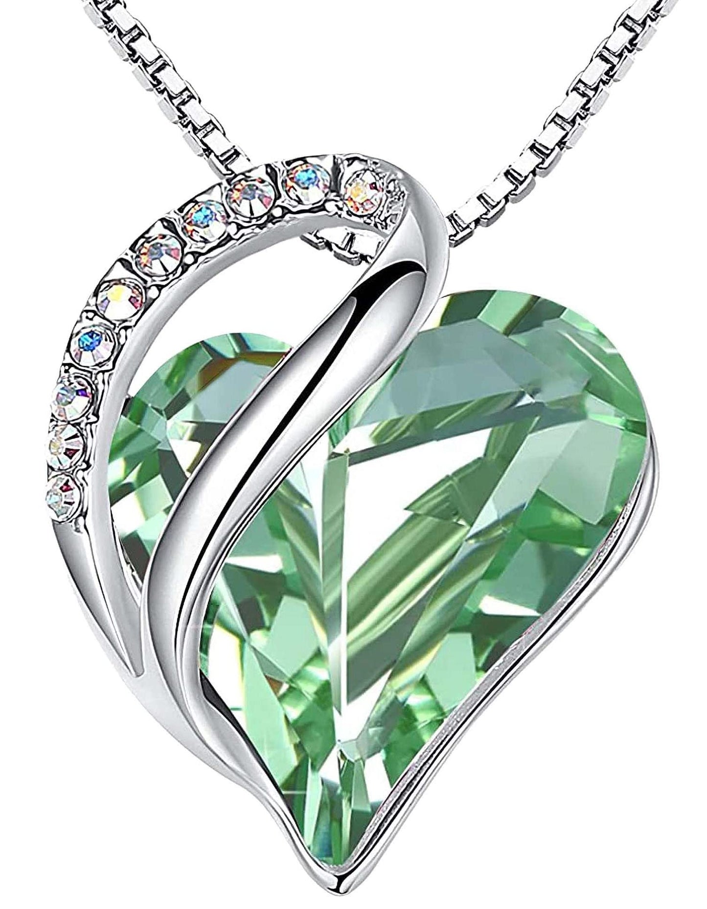 Infinity Love Birthstone Heart Necklace - 18K White Gold Plated Crystal Pendant Gift for Women 08b-August-Light Chrysolite Green