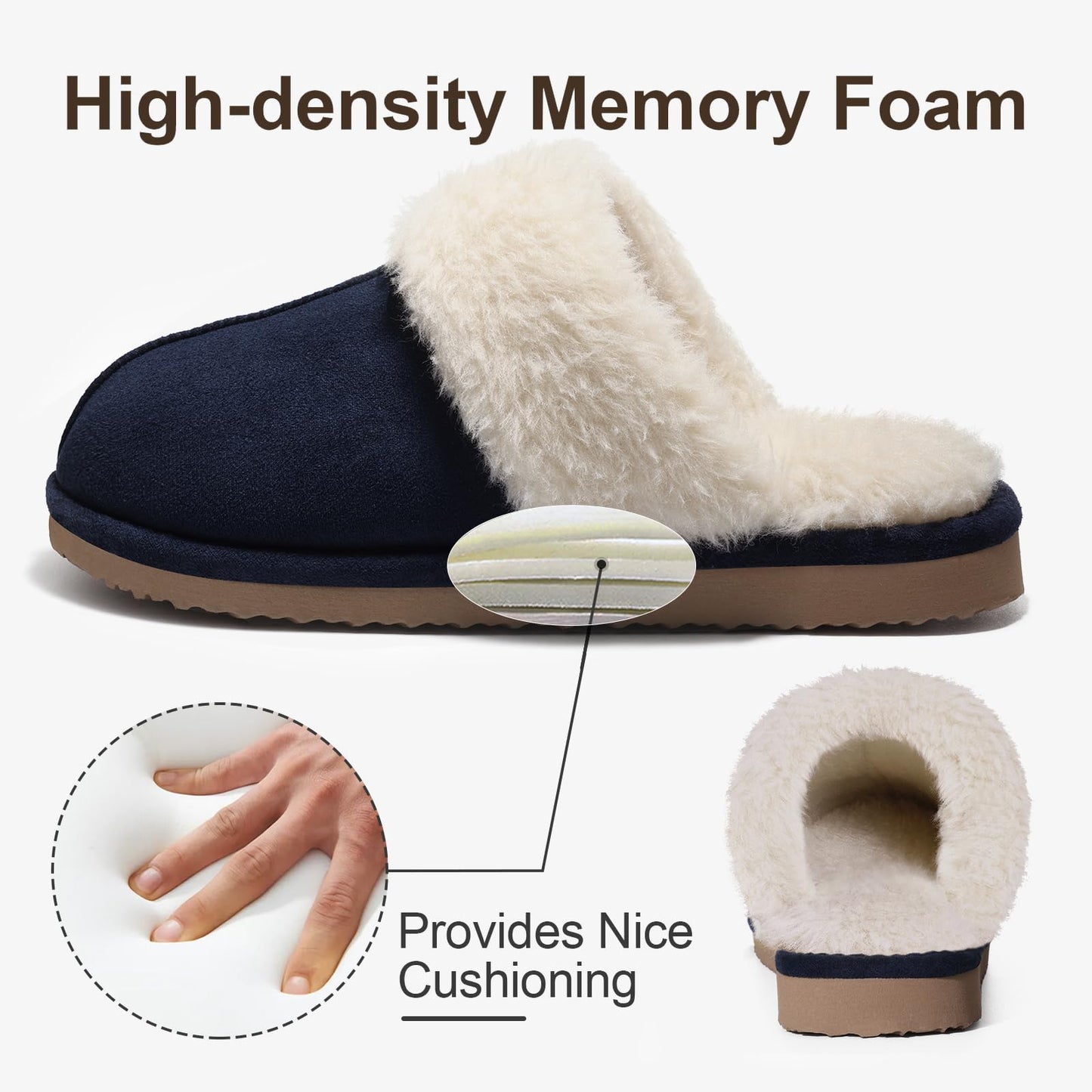 Fuzzy Memory Foam Slippers for Women - Fluffy Winter House Shoes Indoor Outdoor