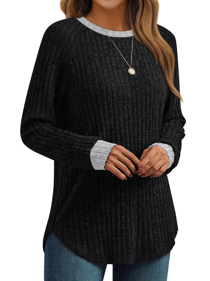 Women's Long Sleeve Tunic Tops - Dressy Casual Color Block Sweaters