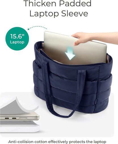 Women's Quilted Tote Bag Lightweight Puffy Shoulder Bag with Compartments