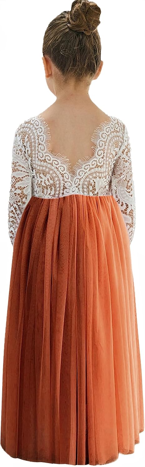 Girls Tulle Flower Girl Dress - Lace Back A-Line Party Dress