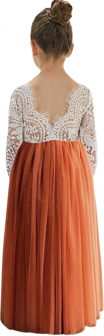 Girls Tulle Flower Girl Dress - Lace Back A-Line Party Dress
