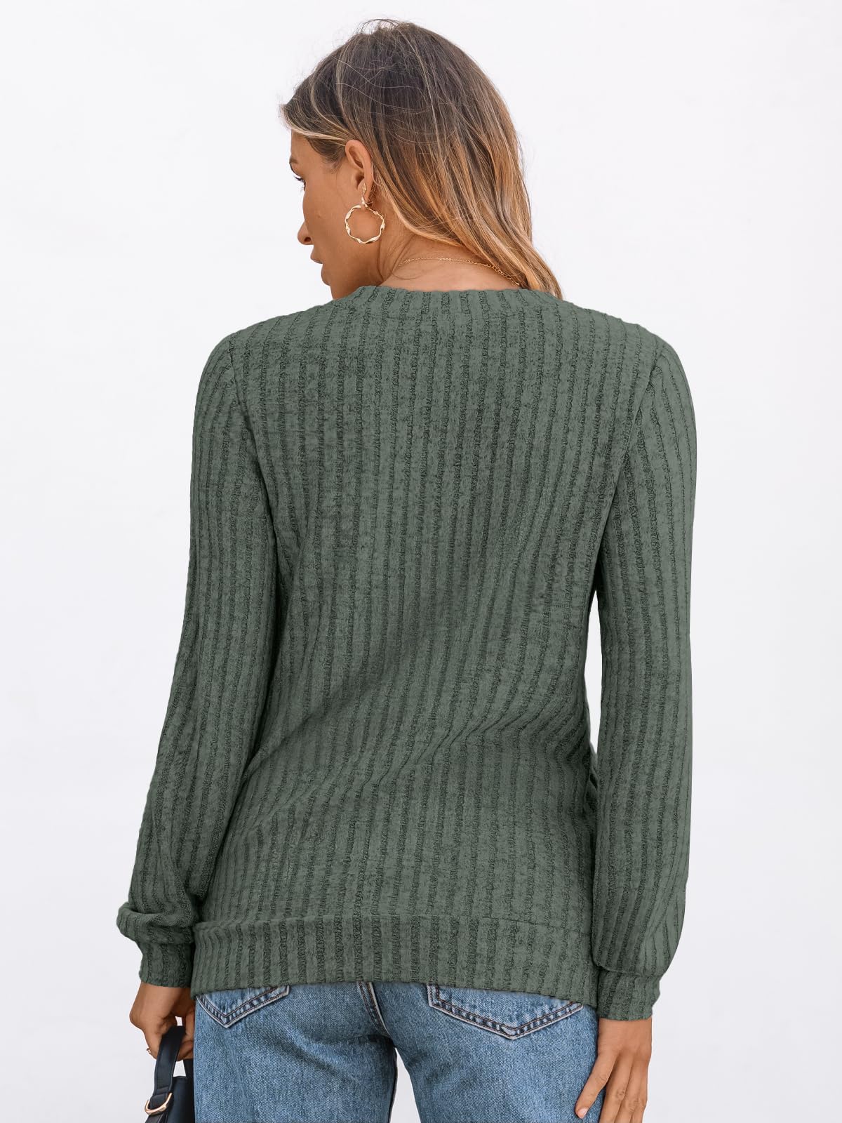 V Neck Long Sleeve Sweater for Women - Loose Fit Tunic Top for Fall & Winter