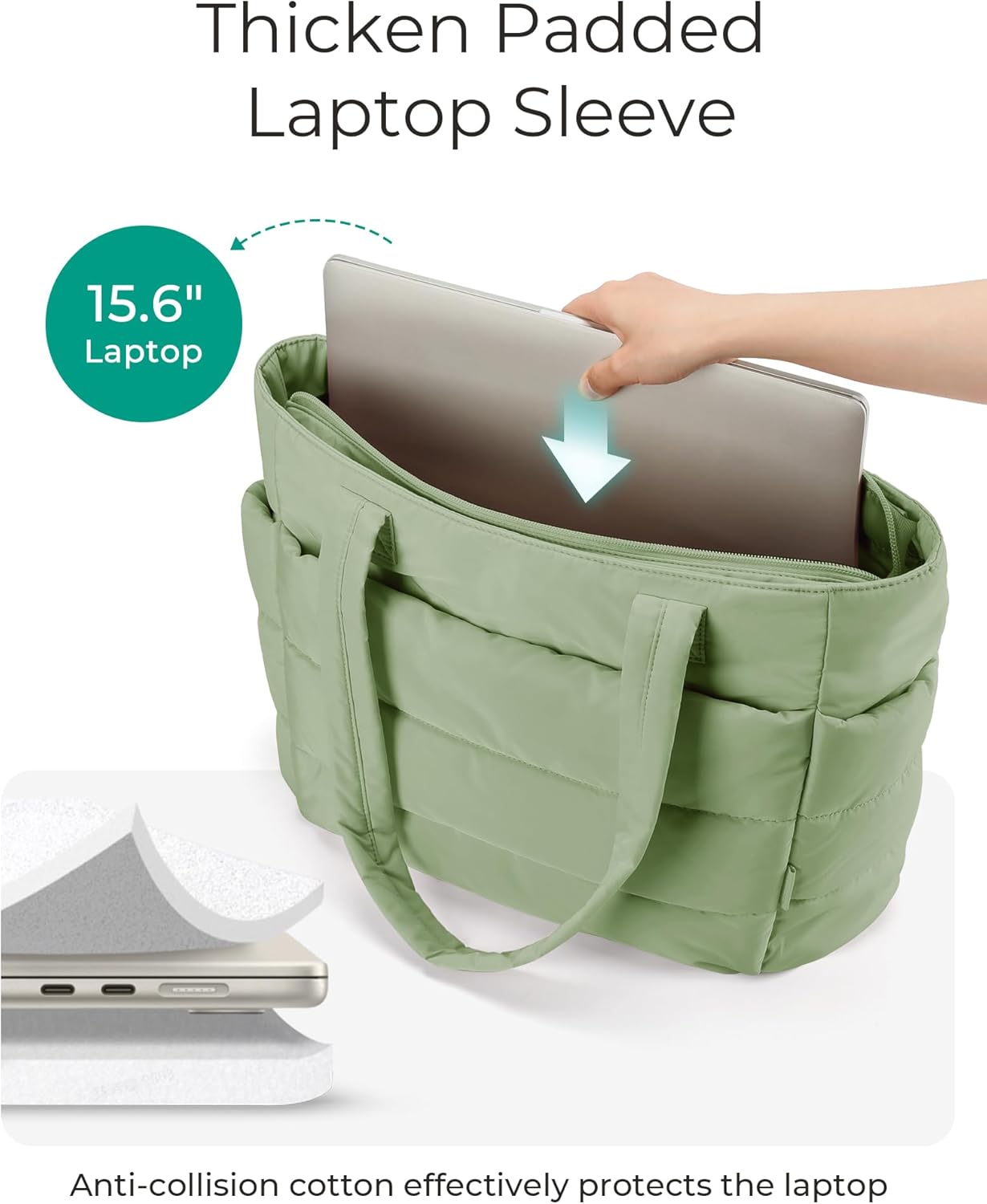 Women's Quilted Tote Bag Lightweight Puffy Shoulder Bag with Compartments