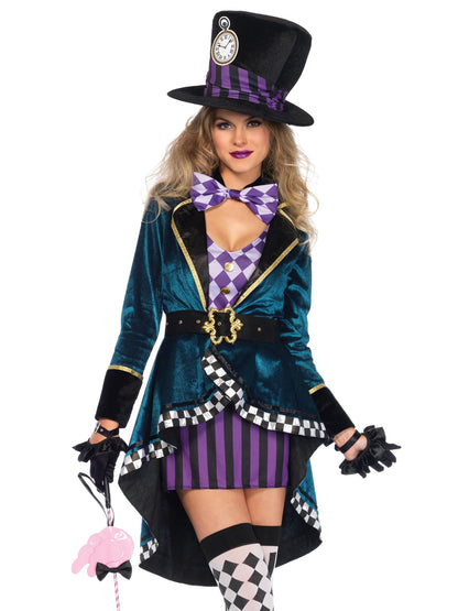 Mad Hatter Costume - 5 Piece Delightful Women's Halloween Outfit