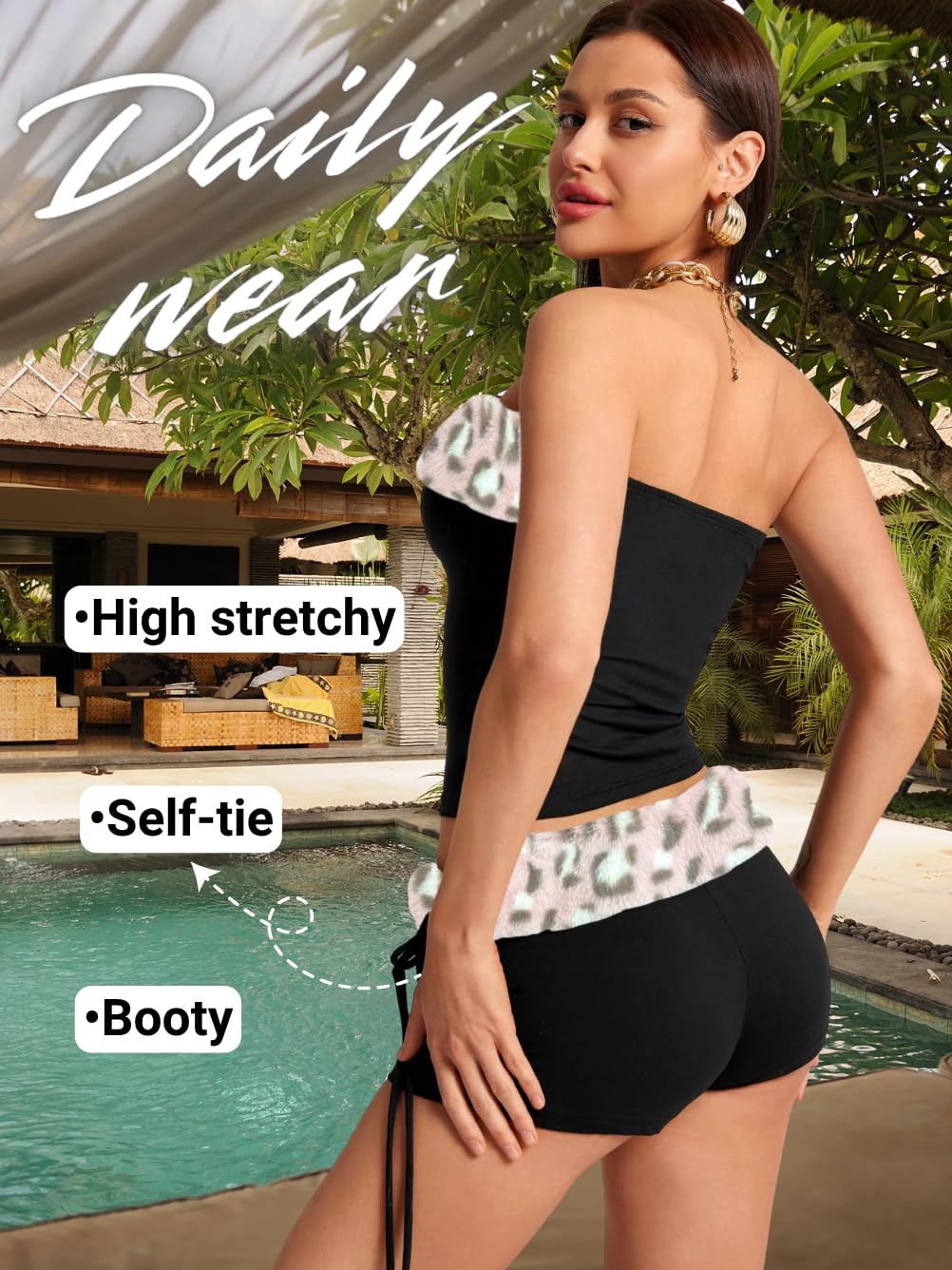 Valentine Leopard Costume - Strapless Crop Top and Low Rise Shorts - Club Going Out Outfit