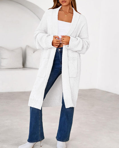 Women's Long Cardigan Sweater - Open Front Oversized Knit Coat with Pockets
