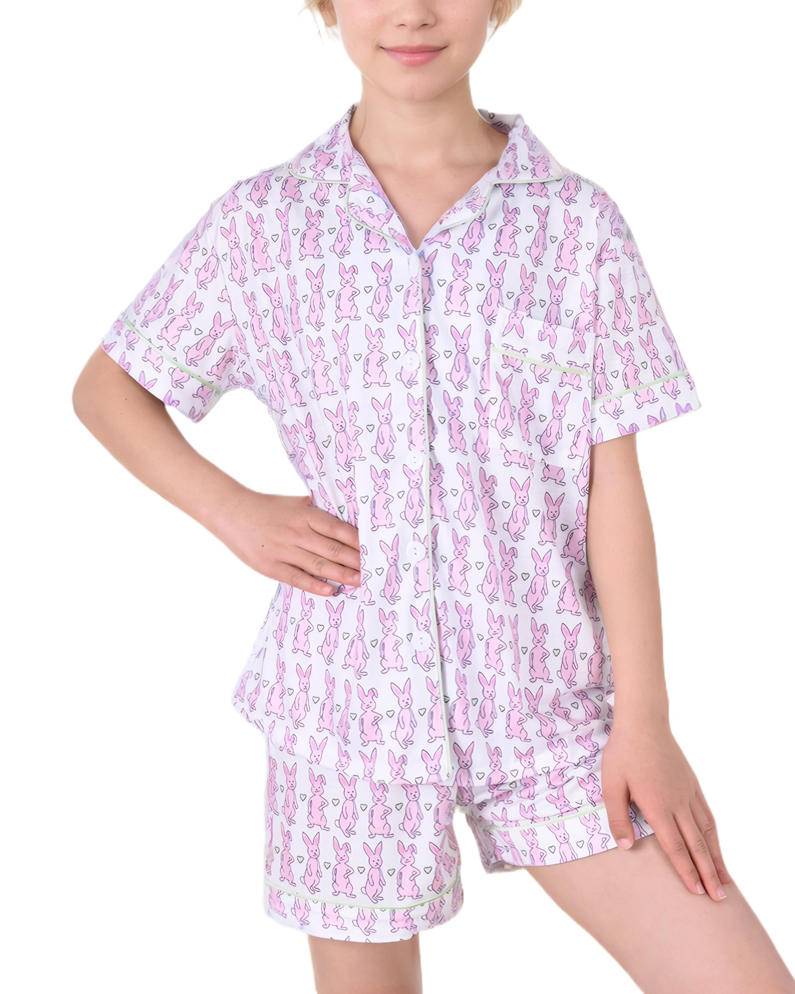 Roller Rabbit Pajamas Kids - Girls Summer 2 Piece Set - Button Down Top and Shorts