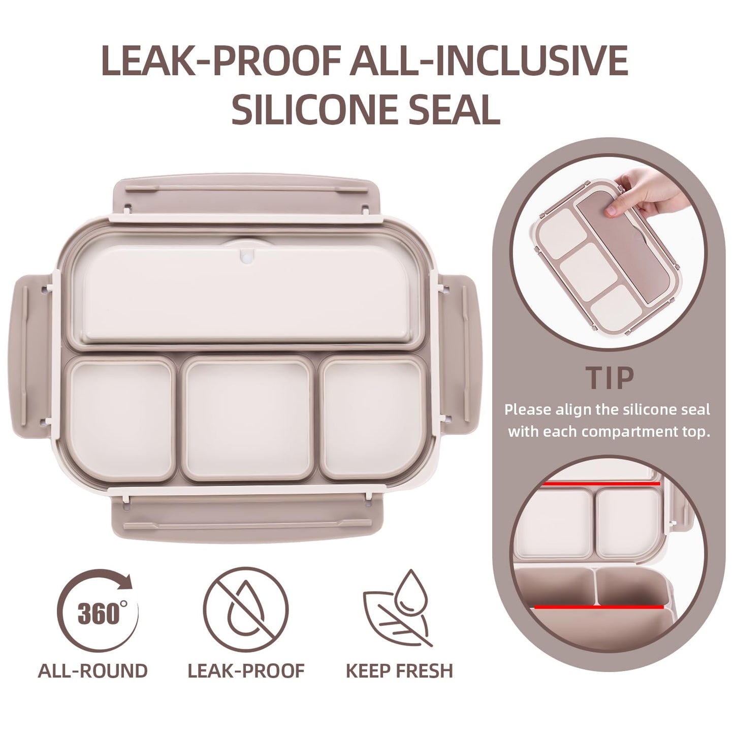 Bento Lunch Box for Kids - 4 Compartment Leak-Proof School Lunch Container with Utensils Purple