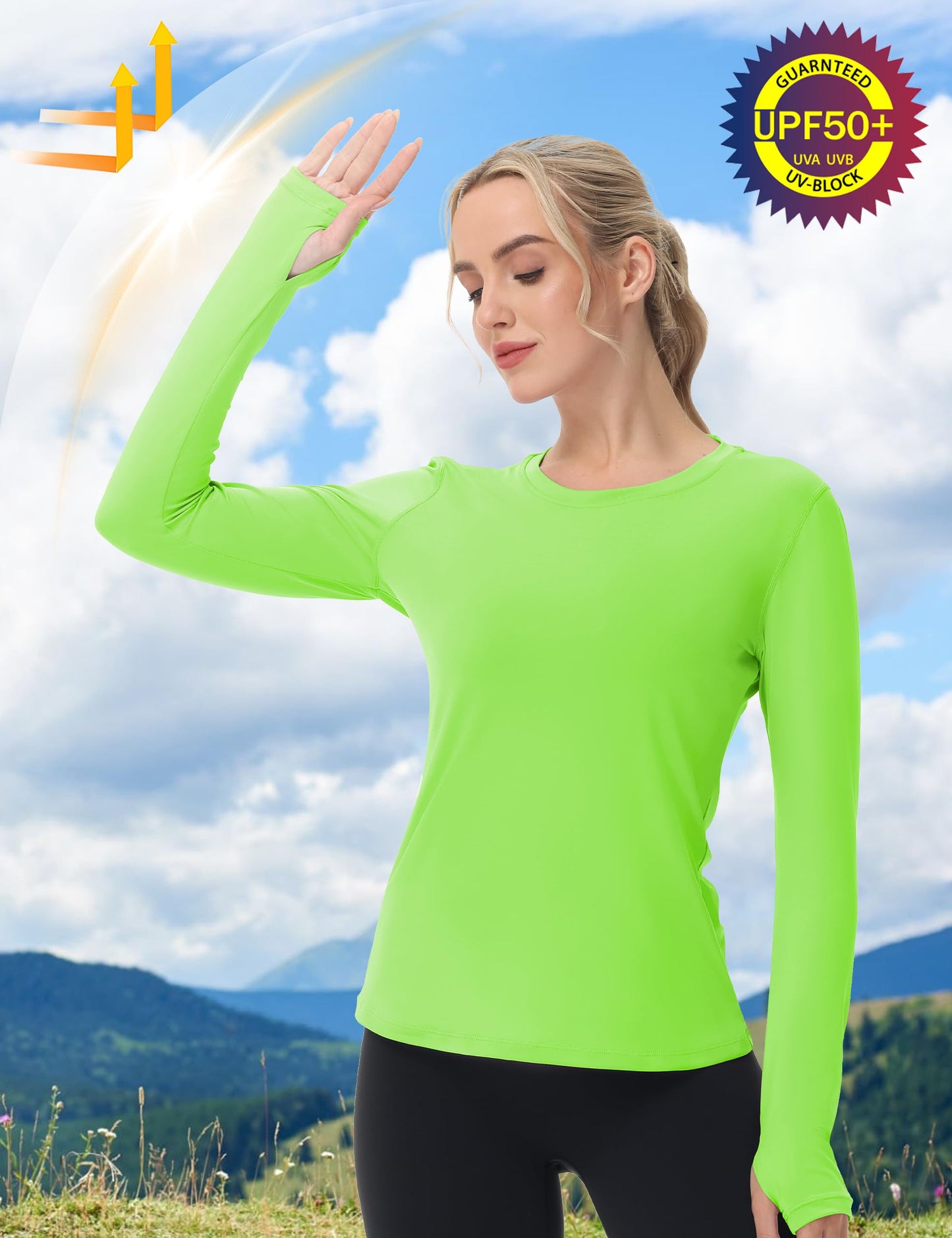 Women's UPF 50+ Sun Protection Long Sleeve Shirt - Athletic Rash Guard with Thumb Holes