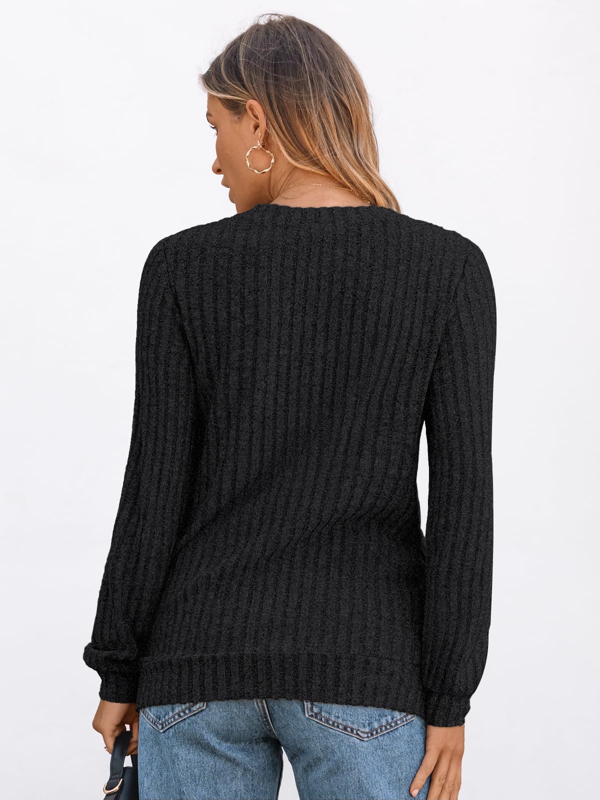 V Neck Long Sleeve Sweater for Women - Loose Fit Tunic Top for Fall & Winter